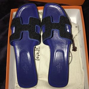 New Authentic Hermes Oran Sandals with Crystals